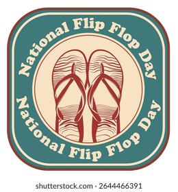 National Flip Flop Day square sticker, vector illustration