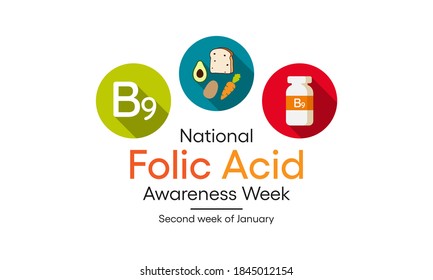 National Folic Acid Awareness Week, observed during the second week of January every year, brings much needed attention to this crucial vitamin that is especially important to women. vector graphics.