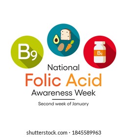 National Folic Acid Awareness Week, observed during the second week of January every year, brings much needed attention to this crucial vitamin that is especially important to women. vector graphics.