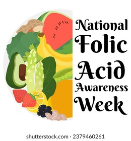 National Folic Acid Awareness Week, design of a postcard or banner about a healthy vitamin vector illustration
