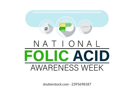 National Folic Acid Awareness Week vector template. Promoting Health and Pregnancy Wellness with Folic Acid Education and Support Illustrations. background, banner, card, poster design.