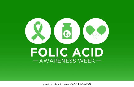 National Folic Acid Awareness Week. January is National Folic Acid Awareness Week. Vector template for banner, greeting card, poster with background. 