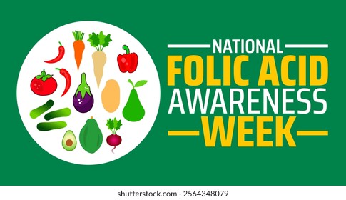 National Folic Acid Awareness Week background banner or poster design template. observed every year in January. Holiday concept. Use to any Template, card, poster, placard, template.