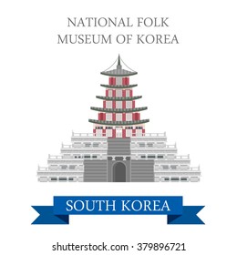 National Folk Museum of Korea in South Korea. Flat cartoon style historic sight showplace attraction web site vector illustration. World countries cities vacation travel sightseeing Asia collection.