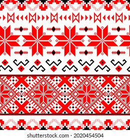National folklore bulgarian balkan embroidery style red and black ornamental seamless vector pattern
