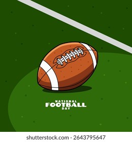 National Football Day to celebrate on July 19th. A football ball on a green field. Sport event banner.