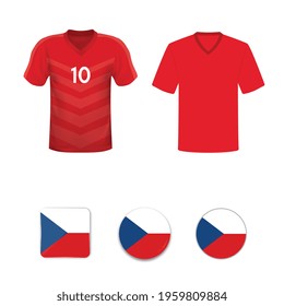 National football shirt of the Czech republic national team. Set of football T-shirts and flags of the national team of Czech republic. Vector illustration.