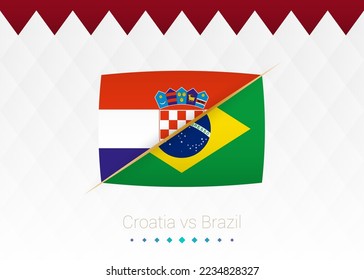 National football team Croatia vs Brazil, Quarter finals. Soccer 2022 match versus icon. Vector illustration.