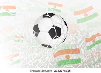 National Football team of Niger scored goal. Ball in goal net, while football supporters are waving the Niger flag in the background. Vector illustration.