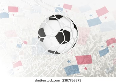 National Football team of Panama scored goal. Ball in goal net, while football supporters are waving the Panama flag in the background. Vector illustration.