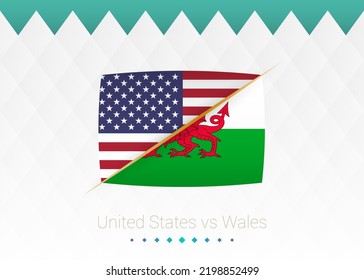 National football team United States vs Wales. Soccer 2022 match versus icon. Vector illustration.