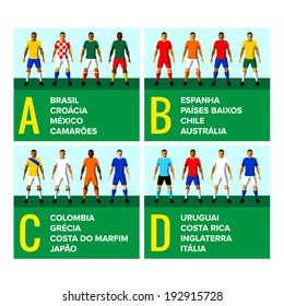 National football teams uniforms vector illustration with the names of the countries in Portuguese