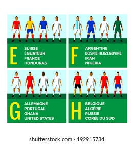 National football teams uniforms vector illustration with the names of the countries in French