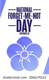 National Forget-Me-Not Day. November 10. Holiday concept. Template for background, banner, card, poster with text inscription. Vector EPS10 illustration