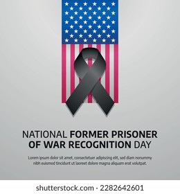 national former prisoner of war recognition day. prisoner of war recognition greeting template with american flag and black ribbon. prisoner of war day.