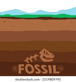 National Fossil Day celebrates on second Wednesday in October. Illustration of dinosaur bones in the earth's deep soil