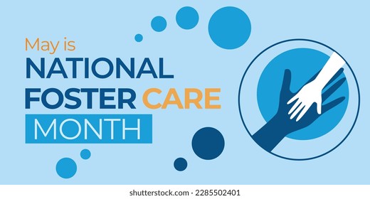 National Foster Care Month. Illustration der Hilfe. Blauer Vektorbanner mit Motiven.
