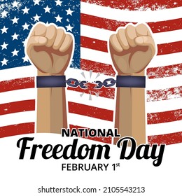 National freedom day background with hands breaking a handcuff