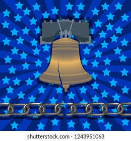 National Freedom Day. The concept of a political holiday in the United States. Abolition of slavery. Liberty Bell, broken chain, stars and rays on the background