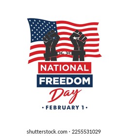 National Freedom Day. February 1. Holiday poster. 13th The Thirteenth Amendment Vector illustration. 