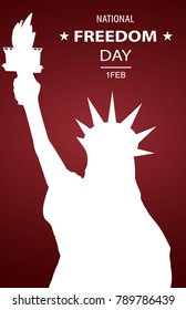National Freedom Day Illustration with Statue Of Liberty Shadows Silhouette.  Poster or banners template - February 1st. Red background.