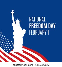 National Freedom Day Poster with american flag and statue of liberty vector. Statue of Liberty silhouette icon vector. American flag shape vector. Freedom Day, February 1. Important day