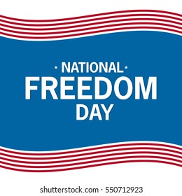 National  freedom day text on a blue background.American flag background.
Concept banner for usa holiday.
Flat vector illustration.