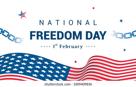 National Freedom Day Vector illustration, USA flag waving with broken chain on white background.