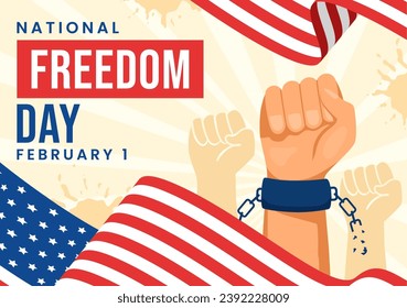 National Freedom Day Vector Illustration on 1 February with USA Flag and Hands in Handcuffs to Honoring all Who Served in Flat Background
