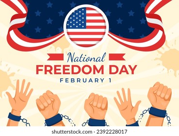 National Freedom Day Vector Illustration on 1 February with USA Flag and Hands in Handcuffs to Honoring all Who Served in Flat Background