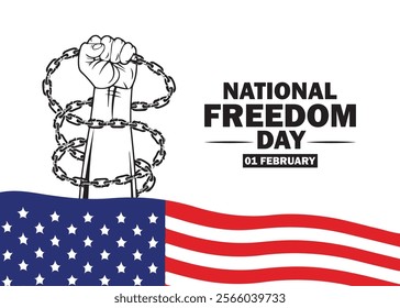 "National Freedom Day vectors feature symbols like the Liberty Bell, flags, eagles, and unity themes in red, white, and blue, celebrating freedom and the abolition of slavery in the U.S."