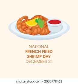 National French Fried Shrimp Day vector. Shrimp food with dip sauce vector. Seafood on a plate icon vector. French Fried Shrimp Day Poster, December 21. Important day