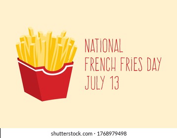 National French Fries Day vector. French fries in a red box icon vector. French fried potatoes vector. Favorite fast food meal icon. French Fries Day Poster, July 13