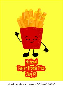 National French fry day vector. Bucket with french fries icons. American holiday food. National Day of French Free July 13th. Important day