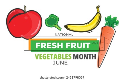 National fresh fruit and vegetables month. background, banner, card, poster, template. Vector illustration.