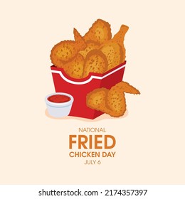 National Fried Chicken Day vector. Bucket of fried chicken pieces vector illustration. Crispy fried chicken in a box drawing. Each year on July 6. Important day