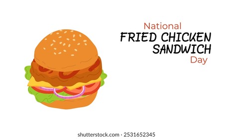 National Fried Chicken Sandwich Day design de banner de vetor. Feliz Dia Nacional do Sanduíche de Frango Frito