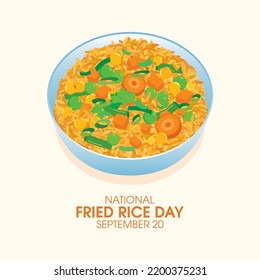 National Fried Rice Day vector. Bowl of fried rice with vegetables icon vector. Healthy vegan rice drawing. September 20. Important day