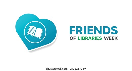 Semana Nacional dos Amigos das Bibliotecas. Livro e coração. Ótimo para cartões, banners, cartazes, mídias sociais e muito mais. Fundo branco.