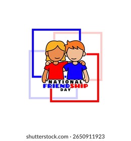 Dia Nacional da Amizade para comemorar no primeiro domingo de agosto. Ilustração de um par de amigos abraçando um ao outro sobre fundo branco.