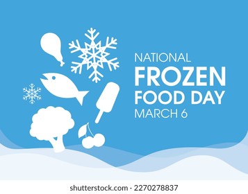 National Frozen Food Day vector illustration. Frozen food white simple icon set on a blue background. March 6 every year. Important day