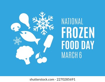 National Frozen Food Day vector illustration. Frozen food white simple icon set on a blue background. March 6 every year. Important day