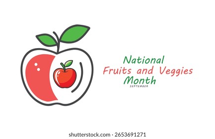Mês Nacional das Frutas e Vegetais. fundo, faixa, cartão, cartaz, modelo. Ilustração vetorial.