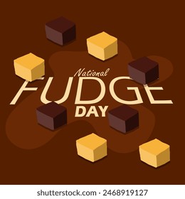 National Fudge Day event banner. Caramel and chocolate fudge with bold text on dark brown background to celebrate on June 16th