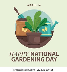 national gardening day. gardening vector illustration with watering can and flower. flat illustration gardening tool. gardening day.