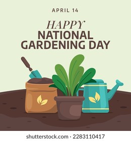 national gardening day. gardening vector illustration with watering can and flower. flat illustration gardening tool. gardening day.