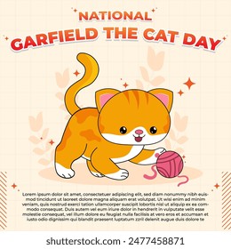 National Garfield the Cat Day - 19. Juni 2024, Attraktives Design, kann auf allen Social-Media-Plattformen verwendet werden, schöne Farbkombination, erhalten Sie es jetzt für Ihren ersten Kauf.