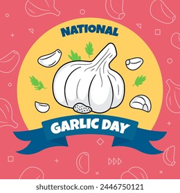 National Garlic Day Illustration. Suitable For National Garlic Day Celebration, Poster, Social Media Or Background. Illustration Vector With Doodle Style