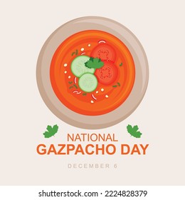 National gazpacho day background. Design with delicious cucumber gazpacho. Vector illustration.