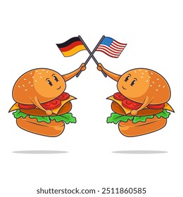 National German American Day October 6, Burger Mascot holding German and American Flag. Premium Vector File